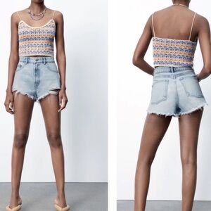 ZARA Denim Hi-Rise Distressed Cut Offs, Size 4